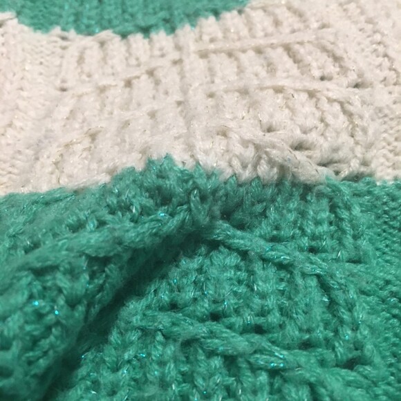 ✨️3 For $20✨️ Womens M sparkly green cream striped sweater Y2K Artsy Preppy - Picture 3 of 9